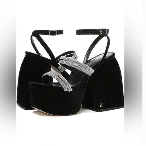 Sam Edelman Circus Mila Platform Heels 8 Black Velvet Jewel NWOT Heels Glam - Picture 1 of 8